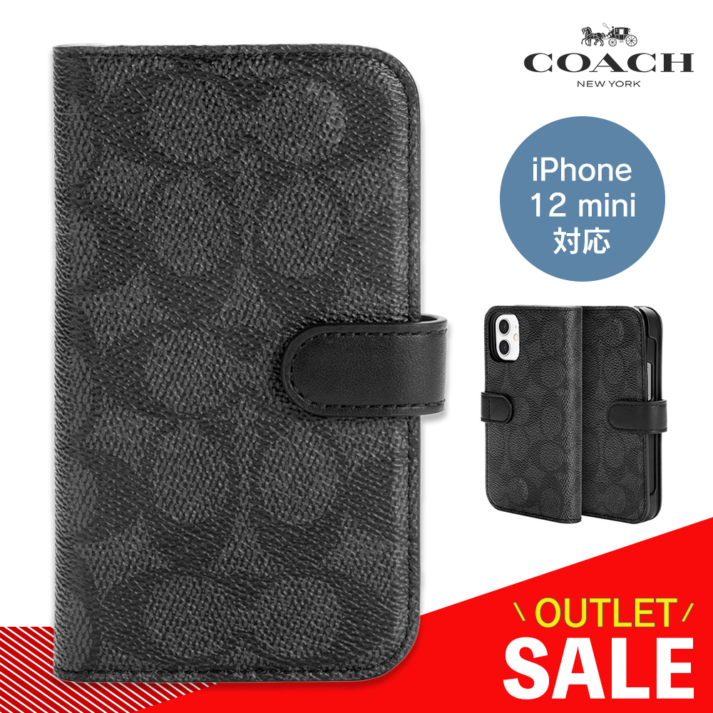 COACH Folio Case Signature C Black 手帳型ケース iPhone 12 mini