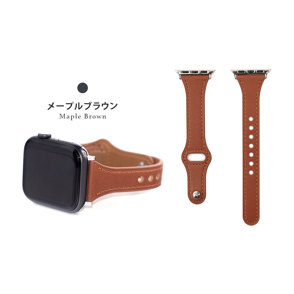 WEARPLANET ウェアプラネット  Slim Lineフラット本革バンドApple Watch 41/40/38mm メープルブラウン