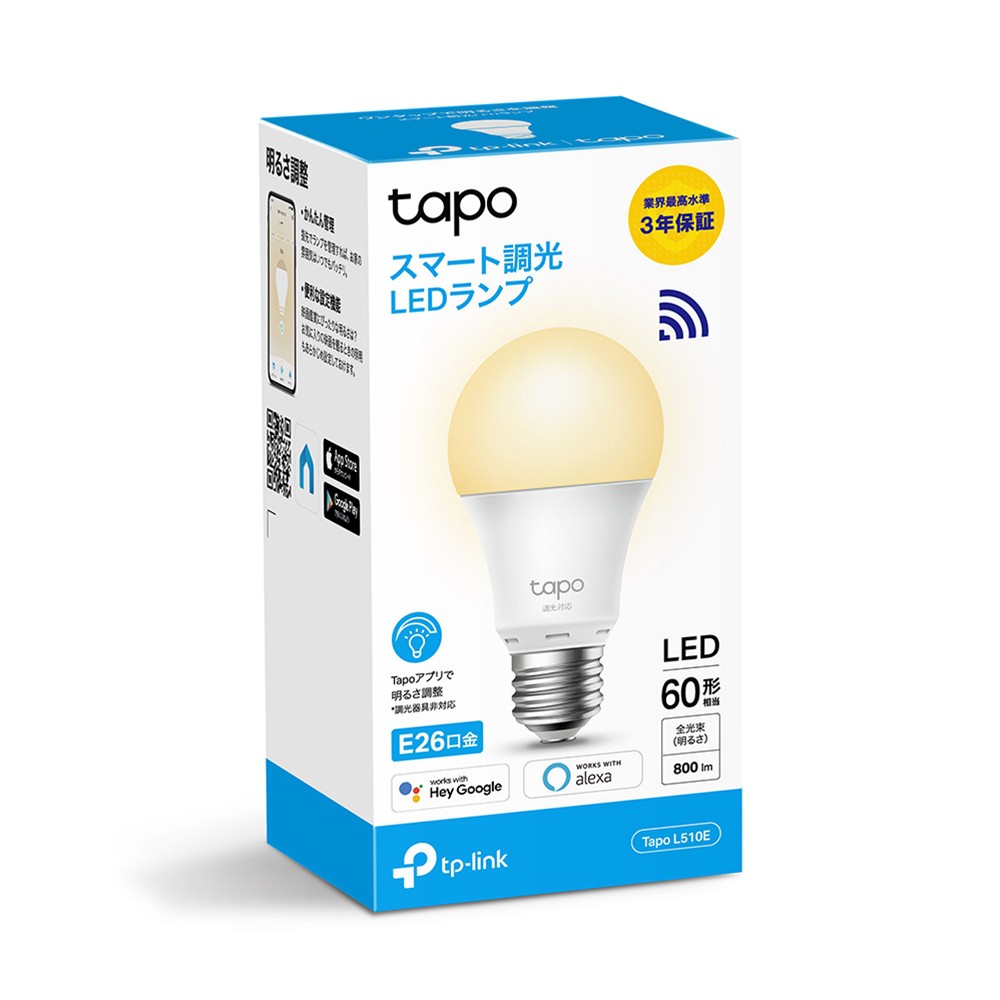 TP-Link Tapo スマート LED ランプ 調光タイプ 電球色 E26 800lm 電球色 Echo
