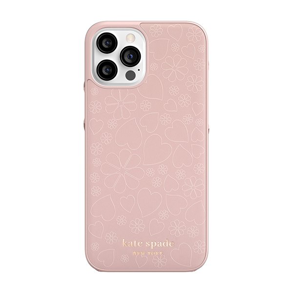 【SALE】Kate Spade ケイトスペード  iPhone12ProMax アイフォンケース  カバー スマホケース  Pale Vellum Crumbs Printed Clover Hear  Gold Logo ピンク pink   花