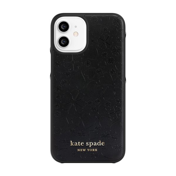 【SALE】kate spade ケイトスペード iPhone12mini Black Crumbs Clover Hearts Printed  Gold Logo ケース ブランド おしゃれ 可愛い  黒 ブラック