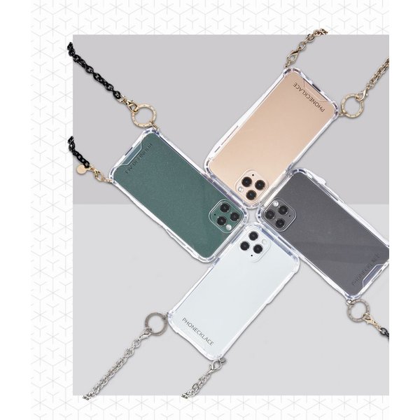 輝く高品質な iPhone12pro PHONECKLACE iPhone12 黒 ブラック  韓国 おしゃれ クリア ストラップ付 ショルダー チェーン ケース iphone iPhoneアクセサリー